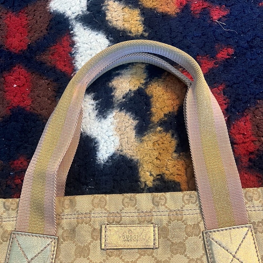 GUCCI GG Vintage canvas tote bag shoulder khaki beige pink gold - Picture 14 of 15